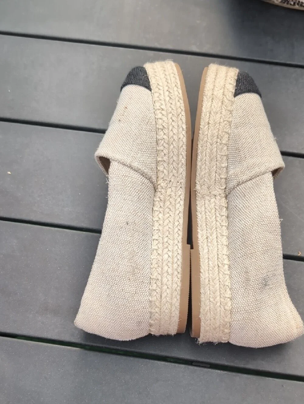 BAMBOO Natural Canvas Espadrilles with Black Toe Size 7M